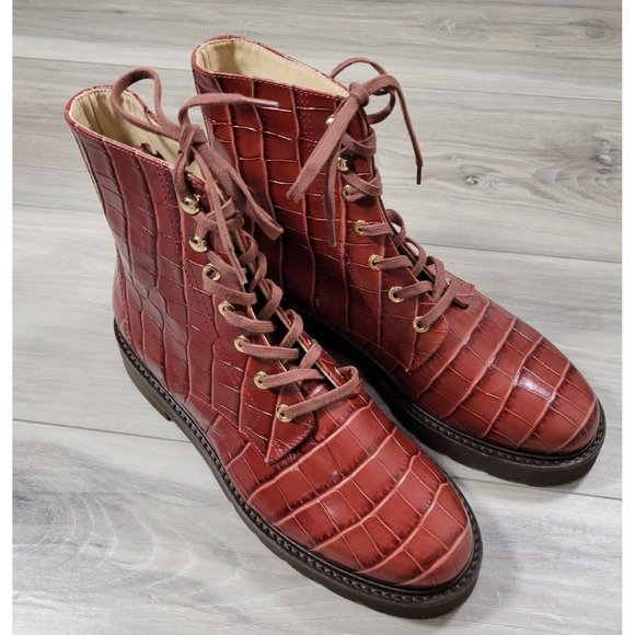 Stuart Weitzman Bootie Women's 8 Cardamom Mila Lift Croc Leather Combat New - Picture 5 of 11